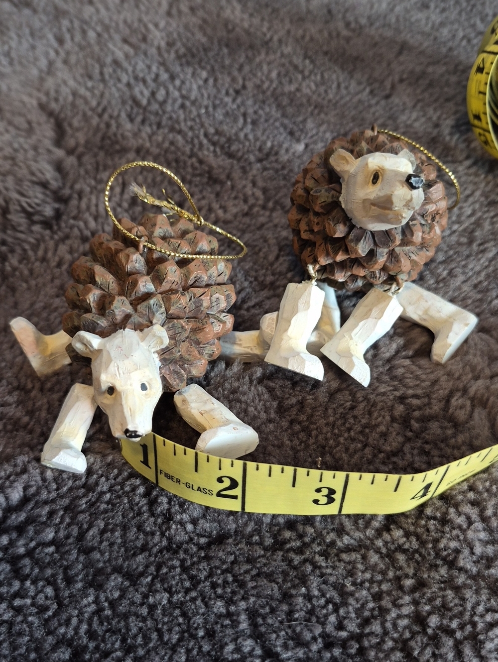 Ceramic Pinecone Animal Ornaments - Brown & White